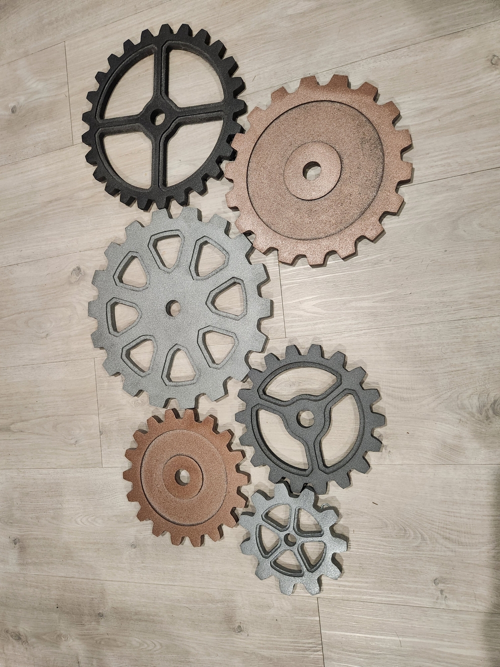 Decorative Gear Wall Art - Wood Industrial Gears in Black, Gray, and Bronze